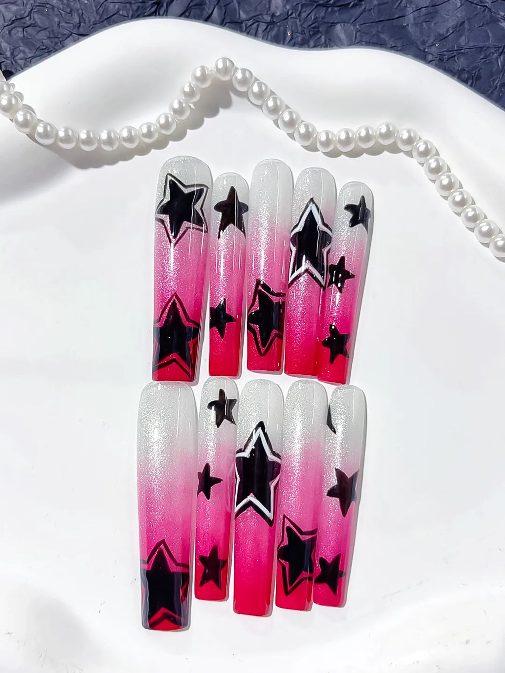 L098 - Long White Pink Square Ombre Star 3D