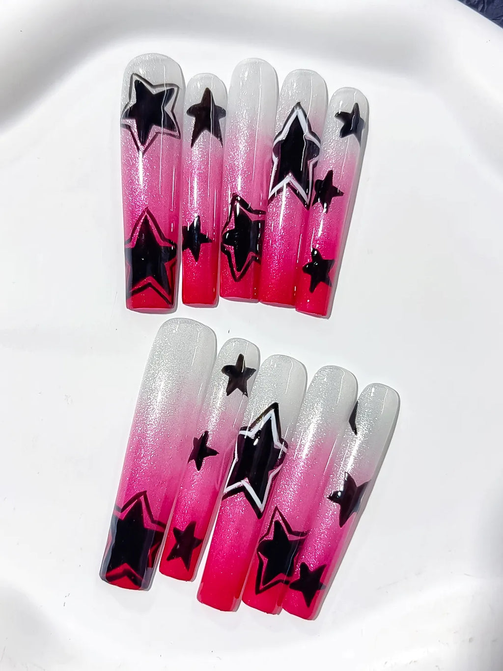 L098 - Long White Pink Square Ombre Star 3D