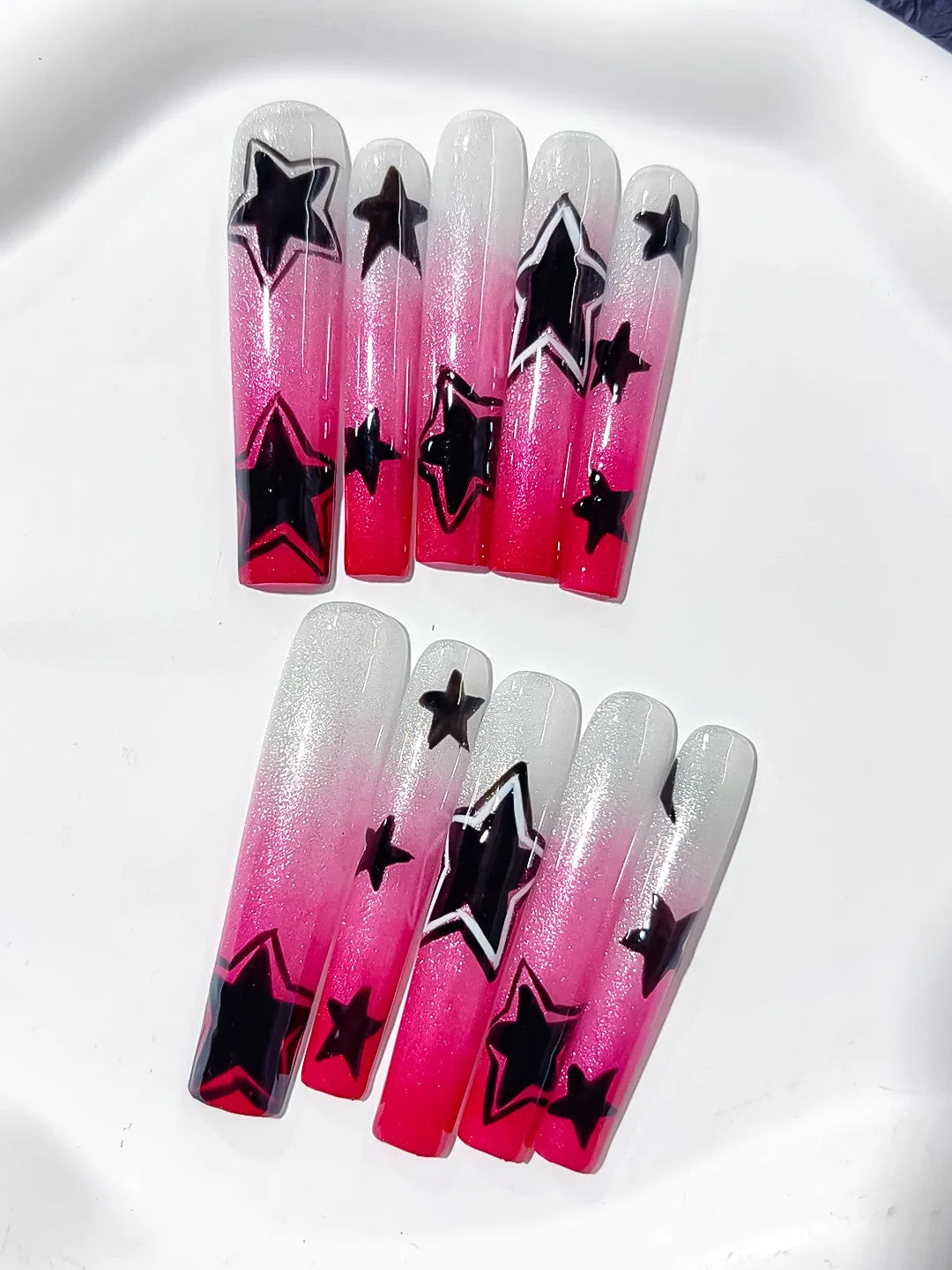 L098 - Long White Pink Square Ombre Star 3D