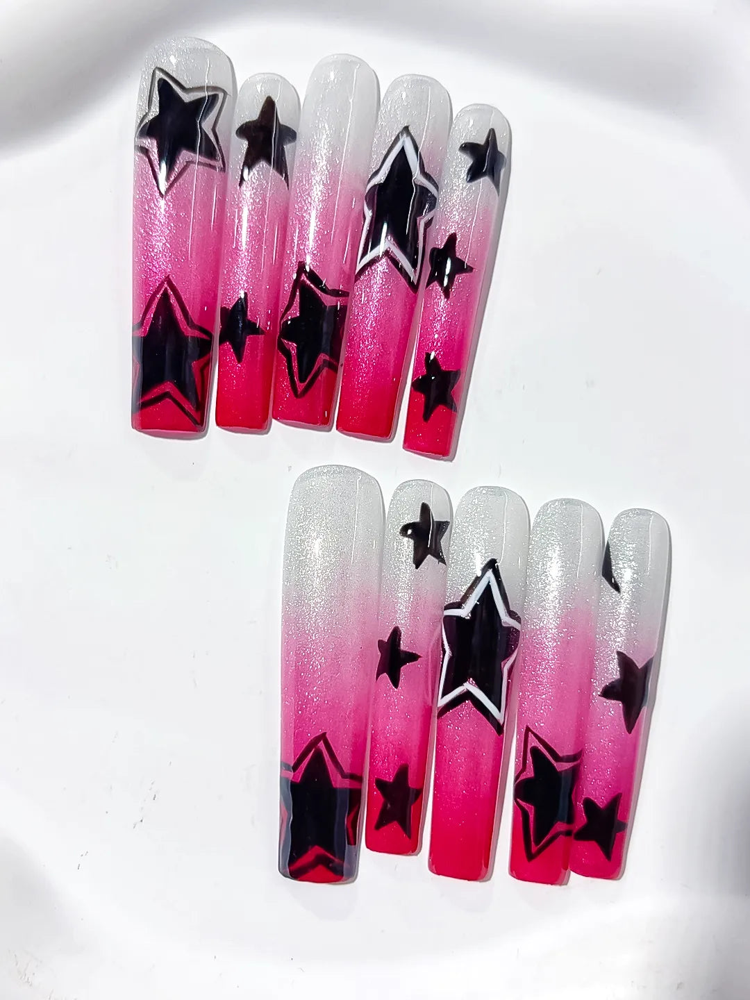L098 - Long White Pink Square Ombre Star 3D