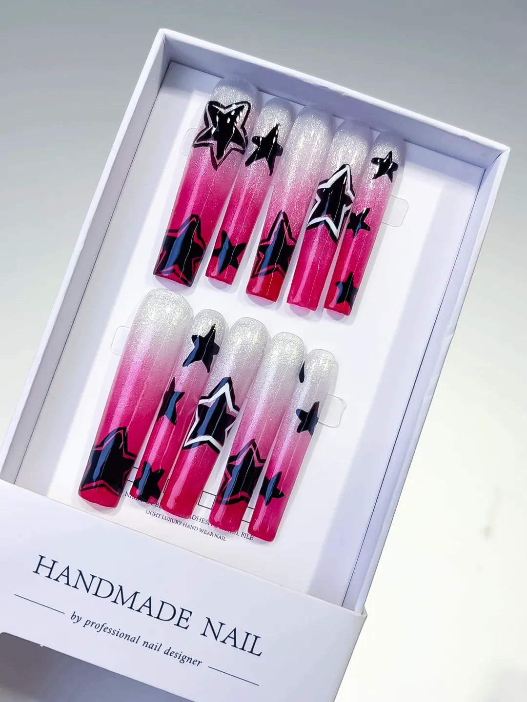 L098 - Long White Pink Square Ombre Star 3D