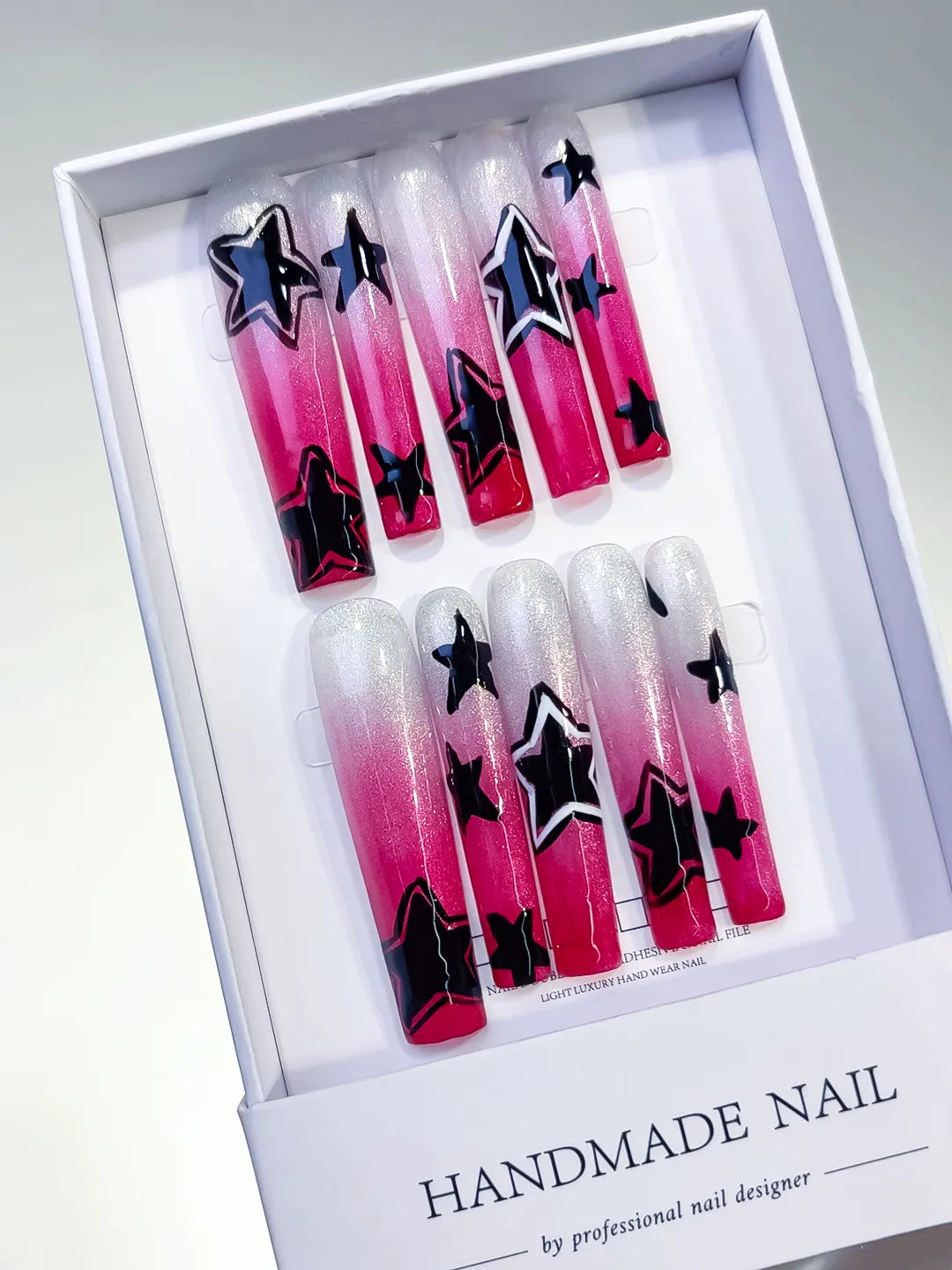 L098 - Long White Pink Square Ombre Star 3D
