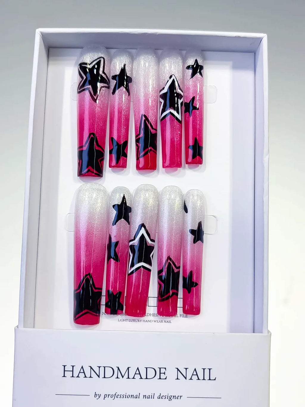 L098 - Long White Pink Square Ombre Star 3D