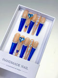 L099 - Long Blue Coffin French tip Rhinestone Heart