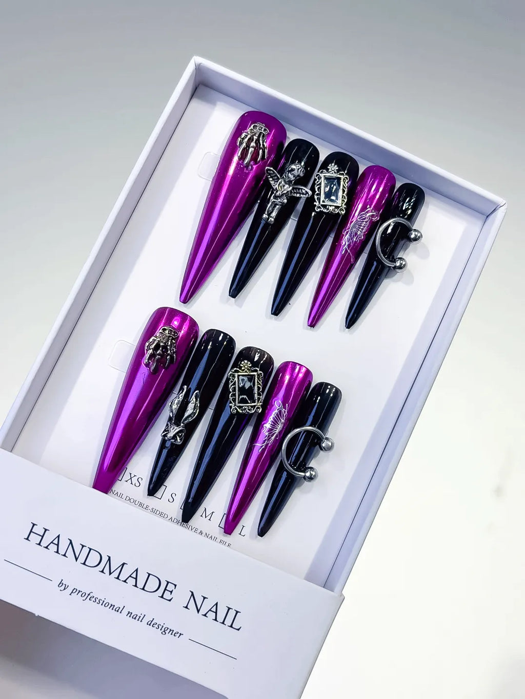 L101 - Long Pink Black Stiletto Metallic Dragonfly Frame Charm