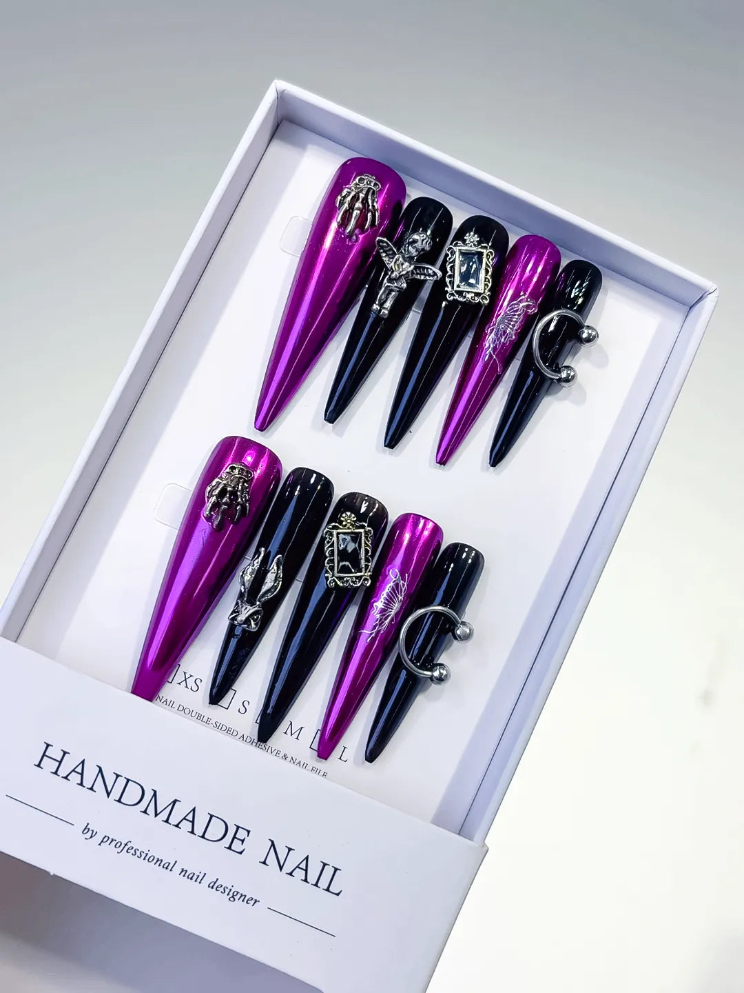 L101 - Long Pink Black Stiletto Metallic Dragonfly Frame Charm
