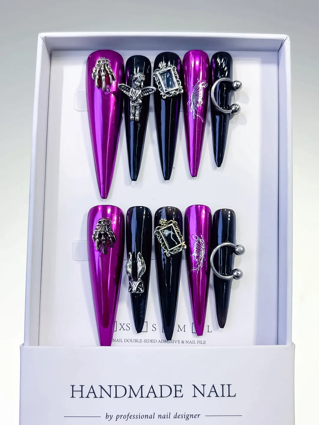 L101 - Long Pink Black Stiletto Metallic Dragonfly Frame Charm