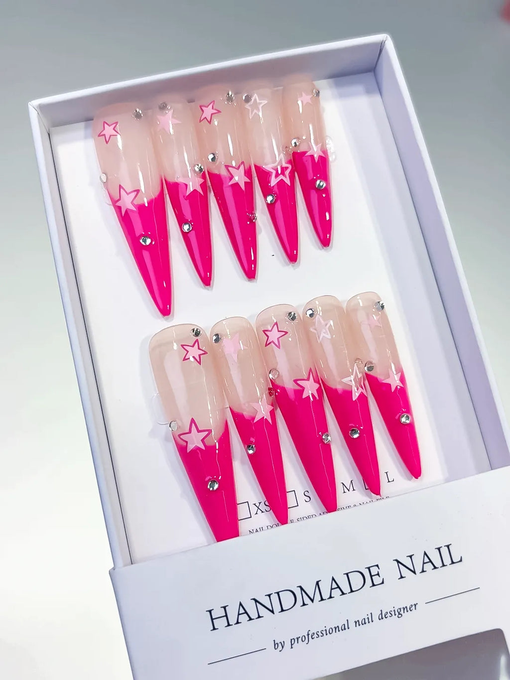 L103 - Long Nude Pink Stiletto French tip Rhinestone
