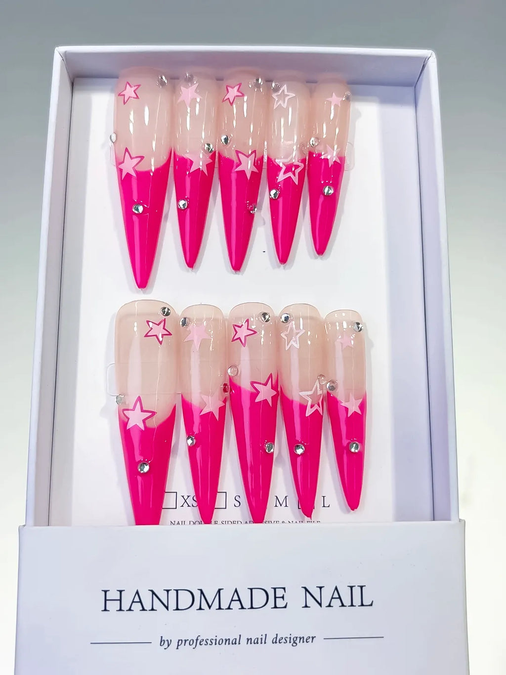 L103 - Long Nude Pink Stiletto French tip Rhinestone