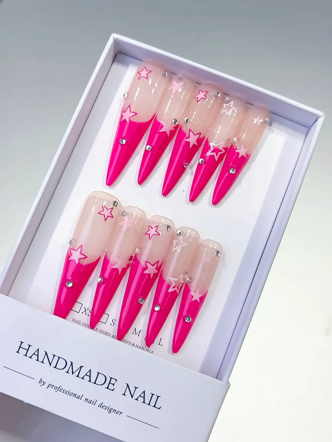 L103 - Long Nude Pink Stiletto French tip Rhinestone