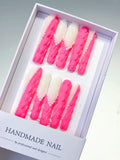L104 - Long Pink White Square Solid color Pearl 3D