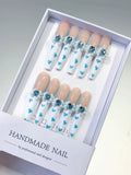 L105 - Long Nude White Coffin French tip Bow Flower