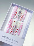 L106 - Long White Pink Square Abstract Heart Rhinestone