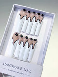 L108 - Long Nude White Square French tip Flower Rhinestone