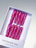L119 - Long Pink Silver Square Metallic Rhinestone