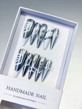 L120 - Long Silver White Stiletto Metallic Geometric Stud