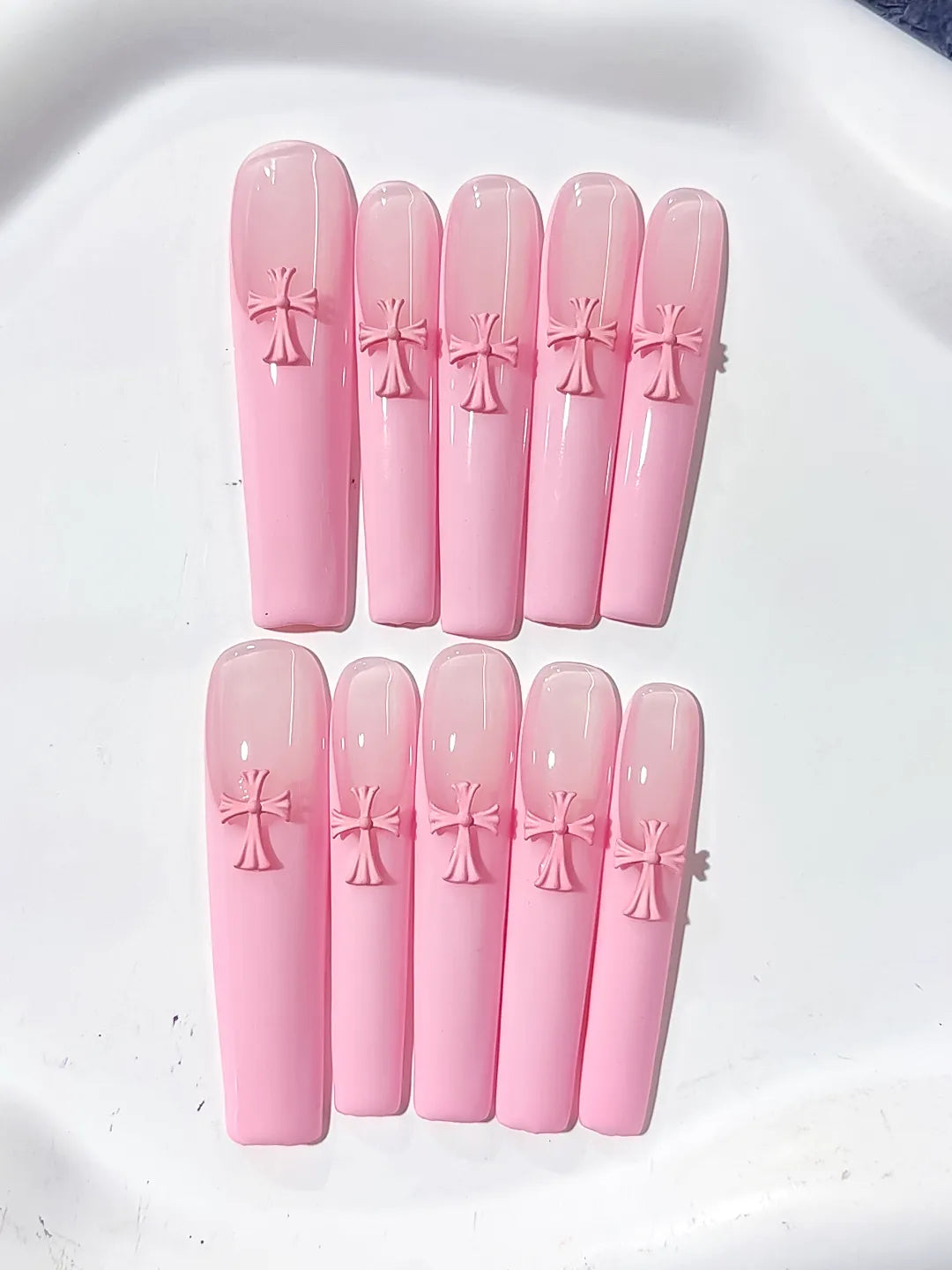 L122 - Long Pink Square Solid color Cross 3D