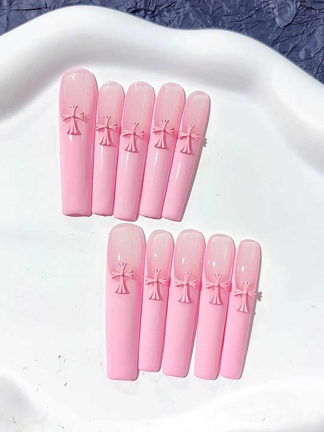 L122 - Long Pink Square Solid color Cross 3D