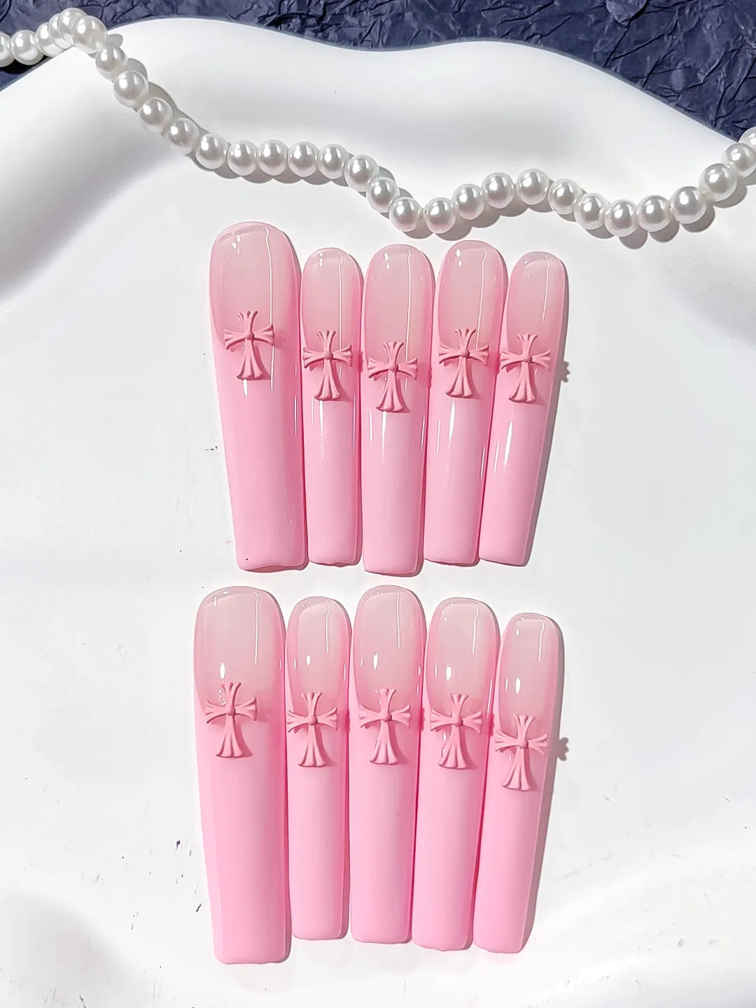 L122 - Long Pink Square Solid color Cross 3D