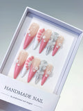 L125 - Long Nude Pink Stiletto Ombre Flower Bow