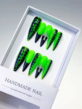 L126 - Long Green Black Stiletto Abstract Animal Print Cross