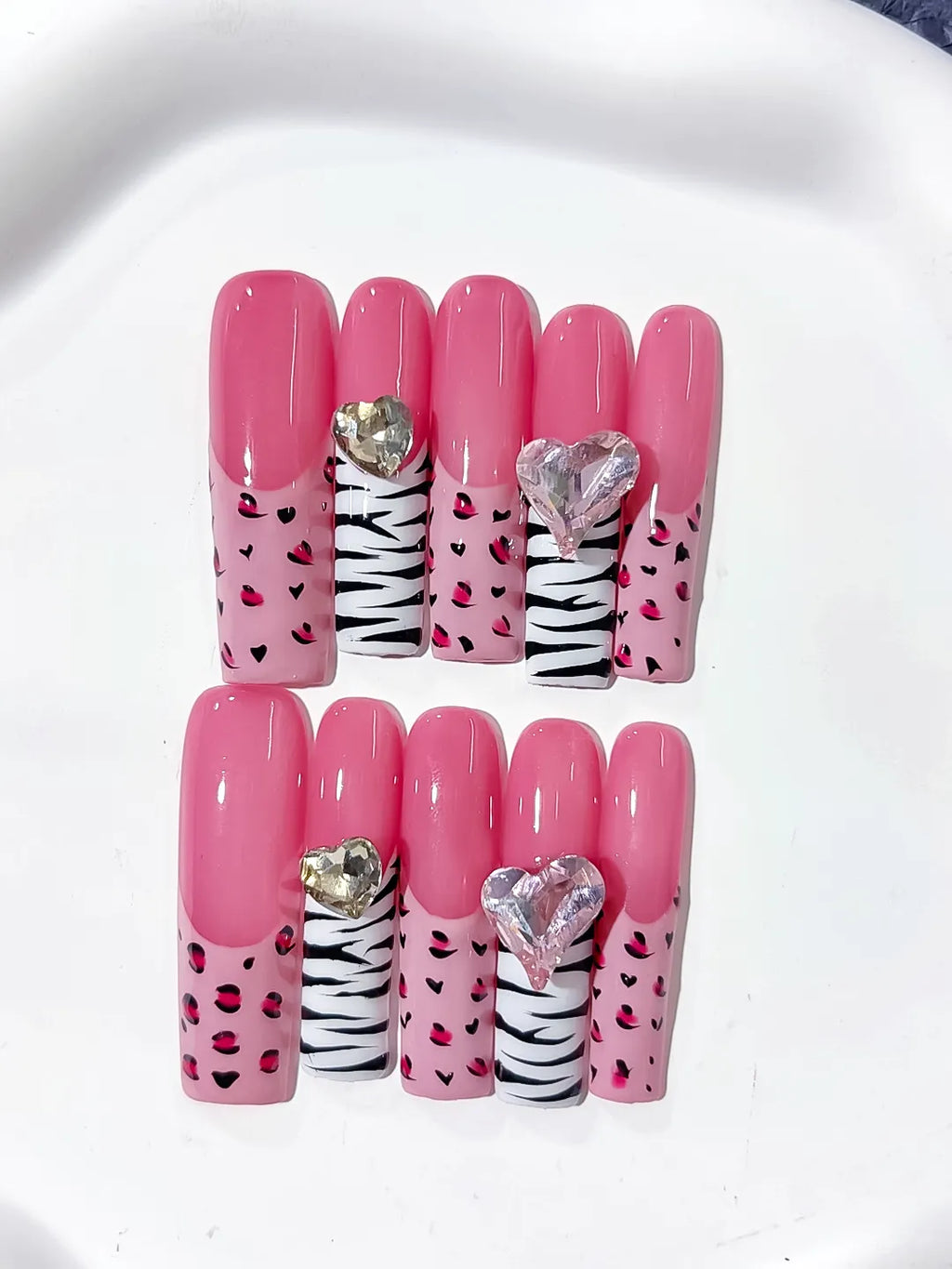 L129 - Long Pink White Square Abstract Animal Print Heart