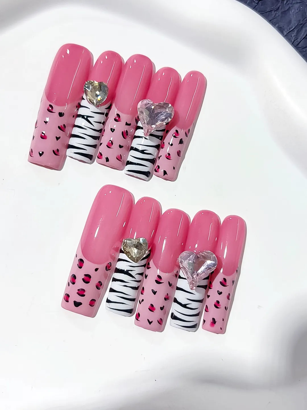 L129 - Long Pink White Square Abstract Animal Print Heart