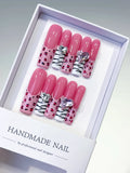 L129 - Long Pink White Square Abstract Animal Print Heart