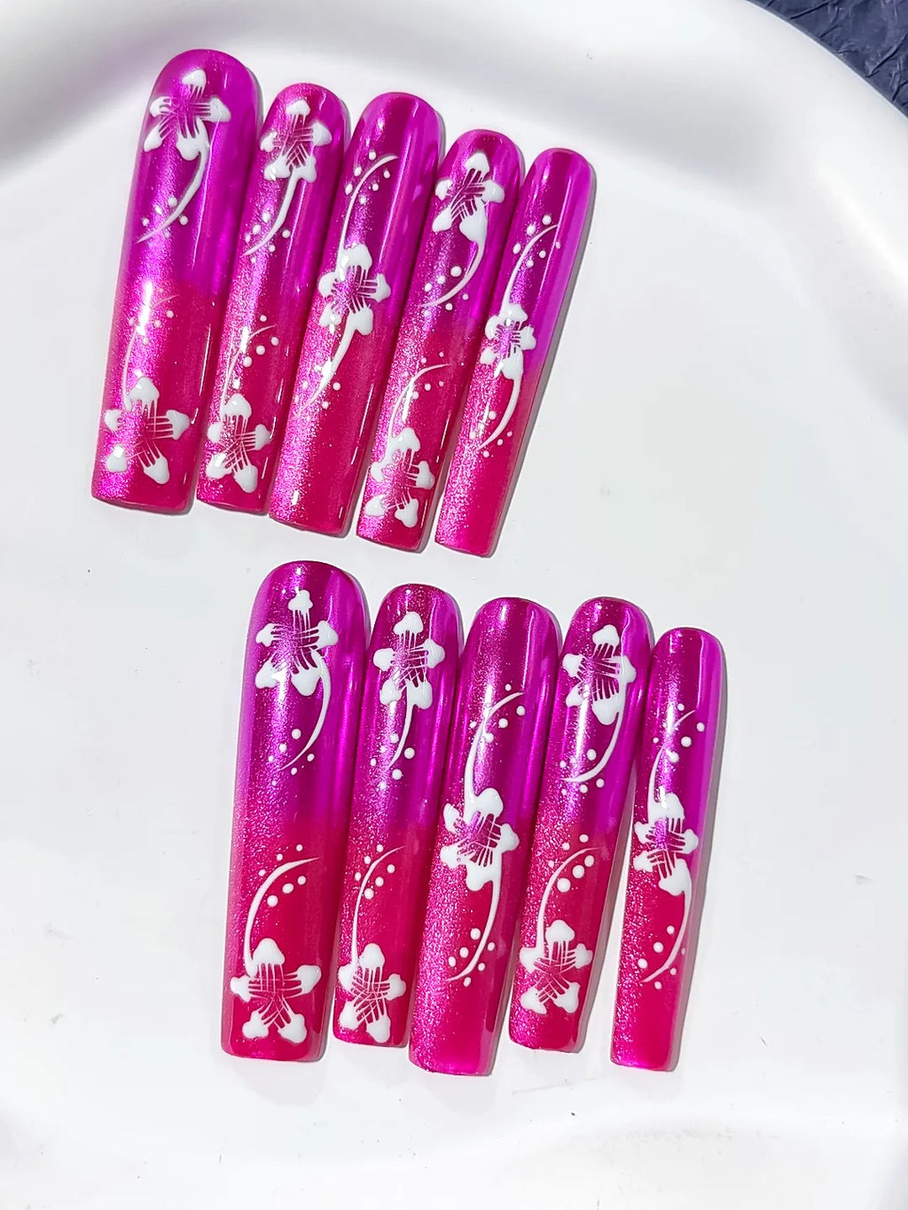 L131 - Long Pink White Square Floral