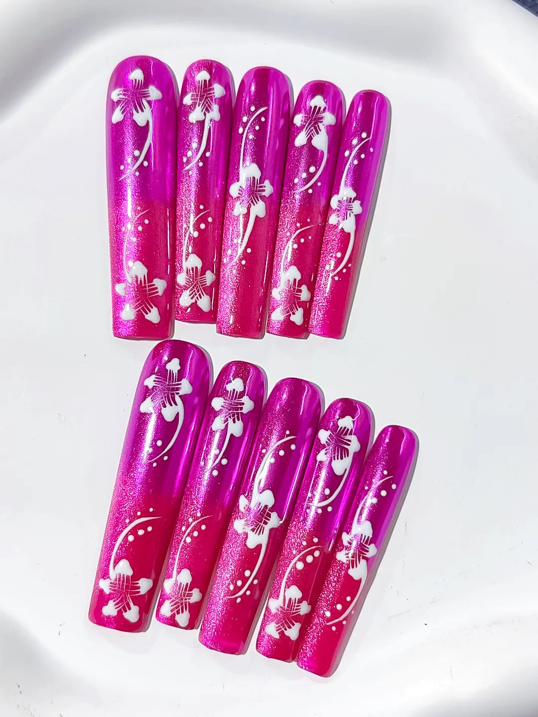L131 - Long Pink White Square Floral