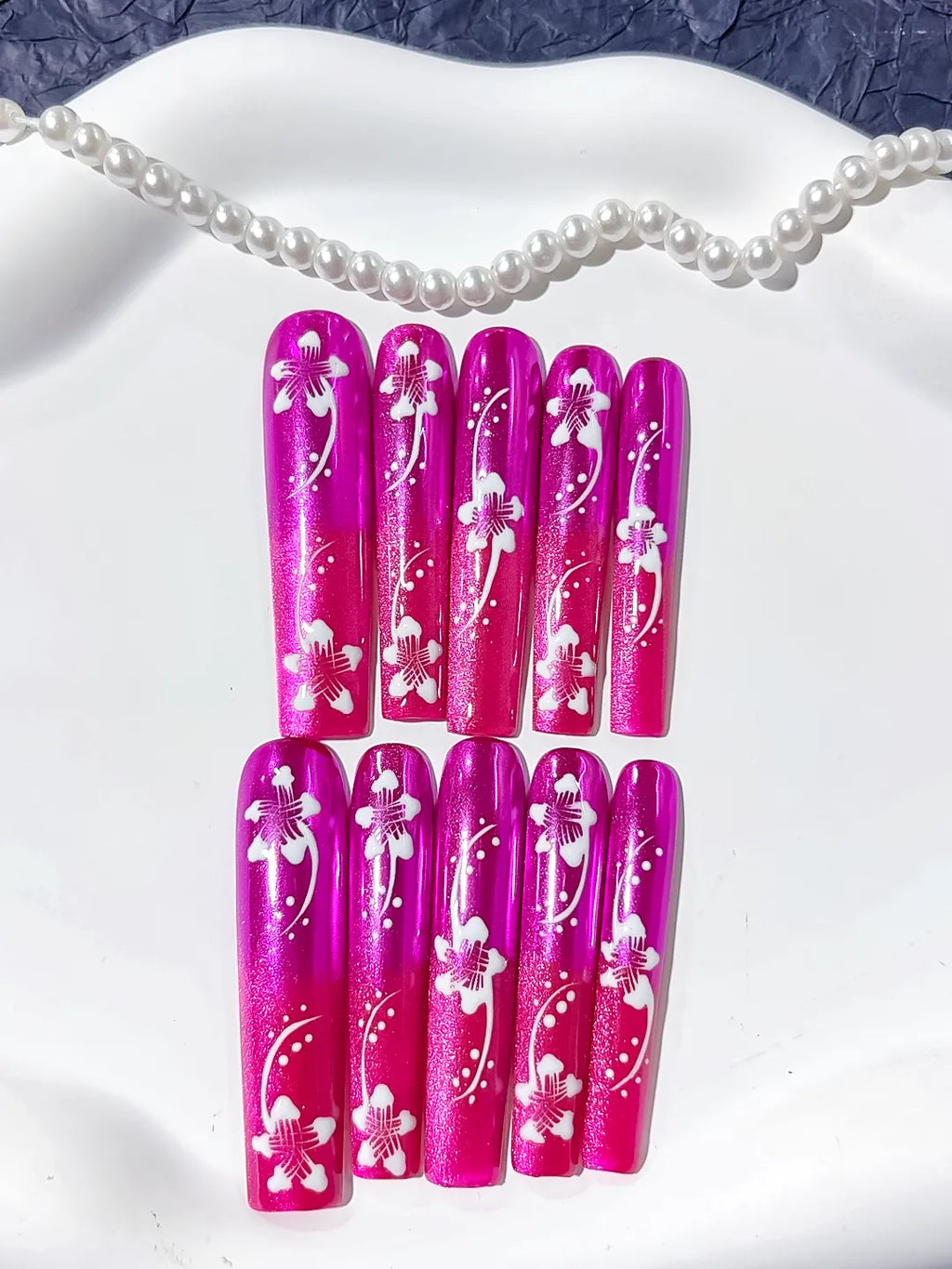 L131 - Long Pink White Square Floral