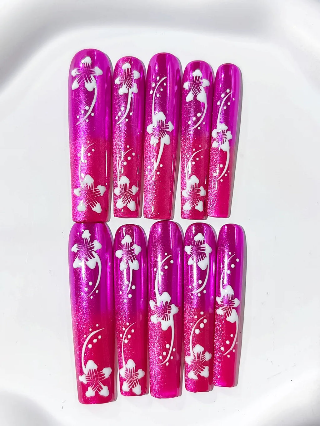 L131 - Long Pink White Square Floral