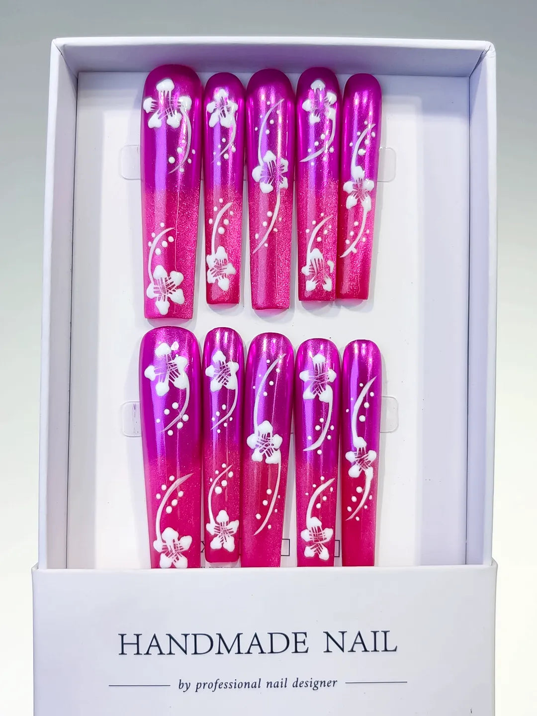 L131 - Long Pink White Square Floral