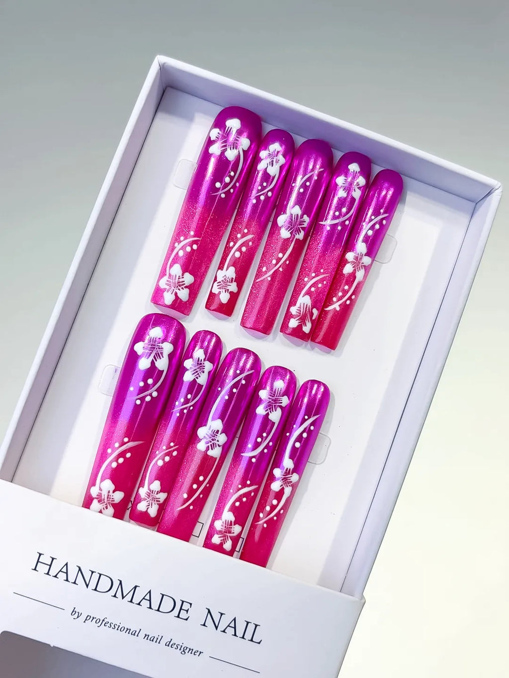 L131 - Long Pink White Square Floral