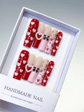 L133 - Long Red Pink Square Abstract Heart Bow