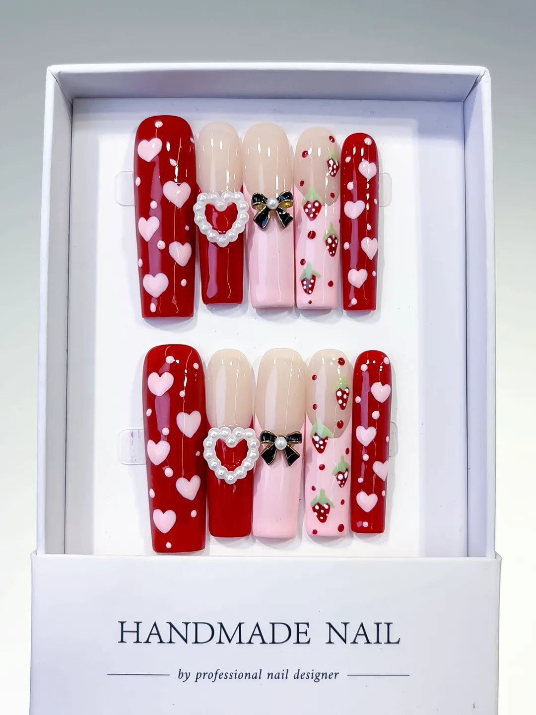 L133 - Long Red Pink Square Abstract Heart Bow