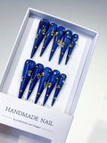 L136 - Long Blue Gold Stiletto Metallic Stud