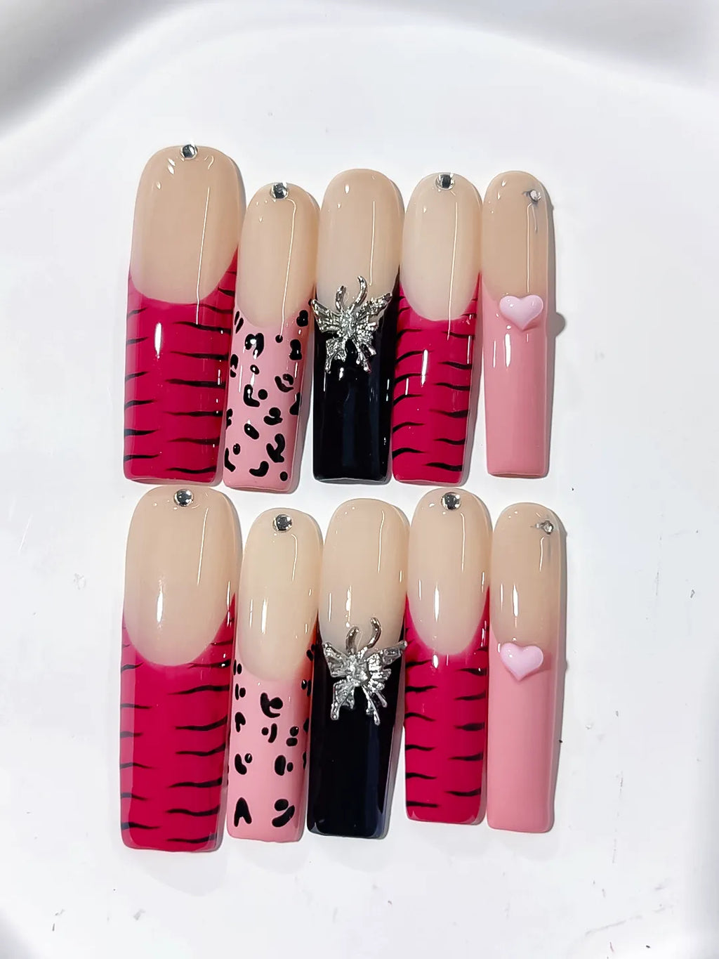 L137 - Long Nude Pink Square Abstract Animal Print Glitter