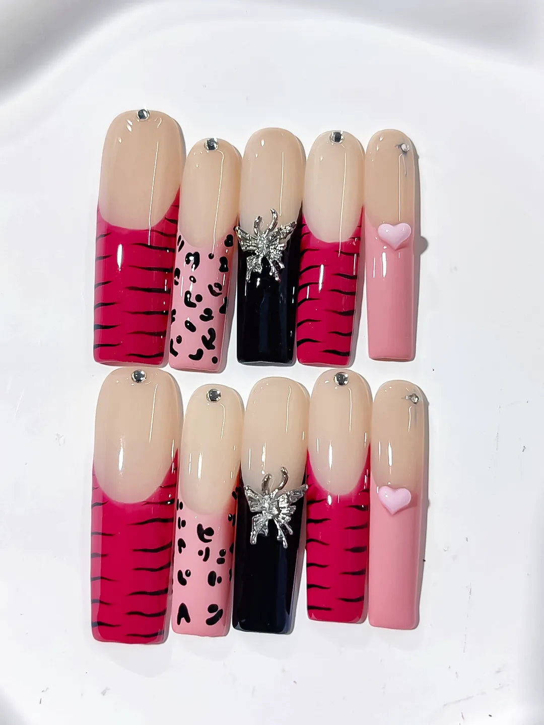 L137 - Long Nude Pink Square Abstract Animal Print Glitter