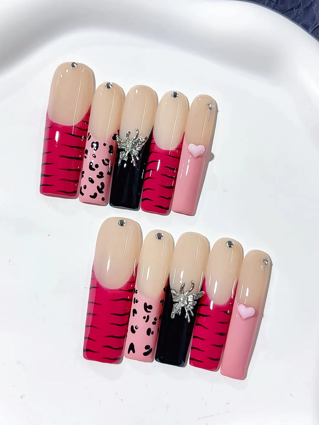 L137 - Long Nude Pink Square Abstract Animal Print Glitter