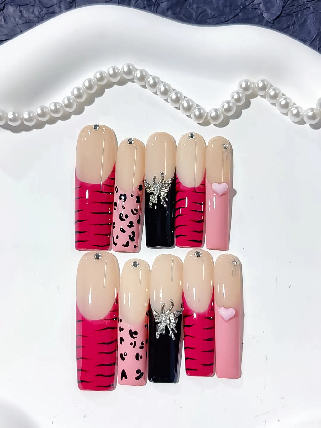 L137 - Long Nude Pink Square Abstract Animal Print Glitter