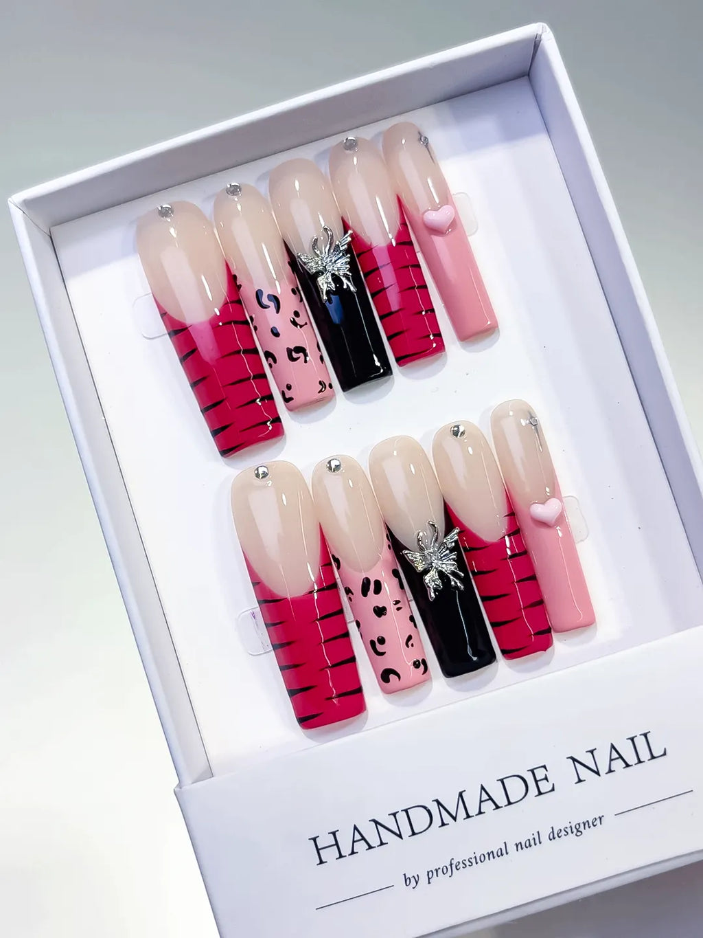 L137 - Long Nude Pink Square Abstract Animal Print Glitter