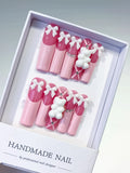 L138 - Long Pink White Square Solid color Bow Bear
