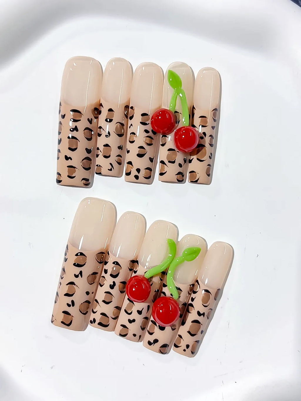 L139 - Long Nude Brown Square Abstract Animal Print Cherry