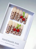 L139 - Long Nude Brown Square Abstract Animal Print Cherry