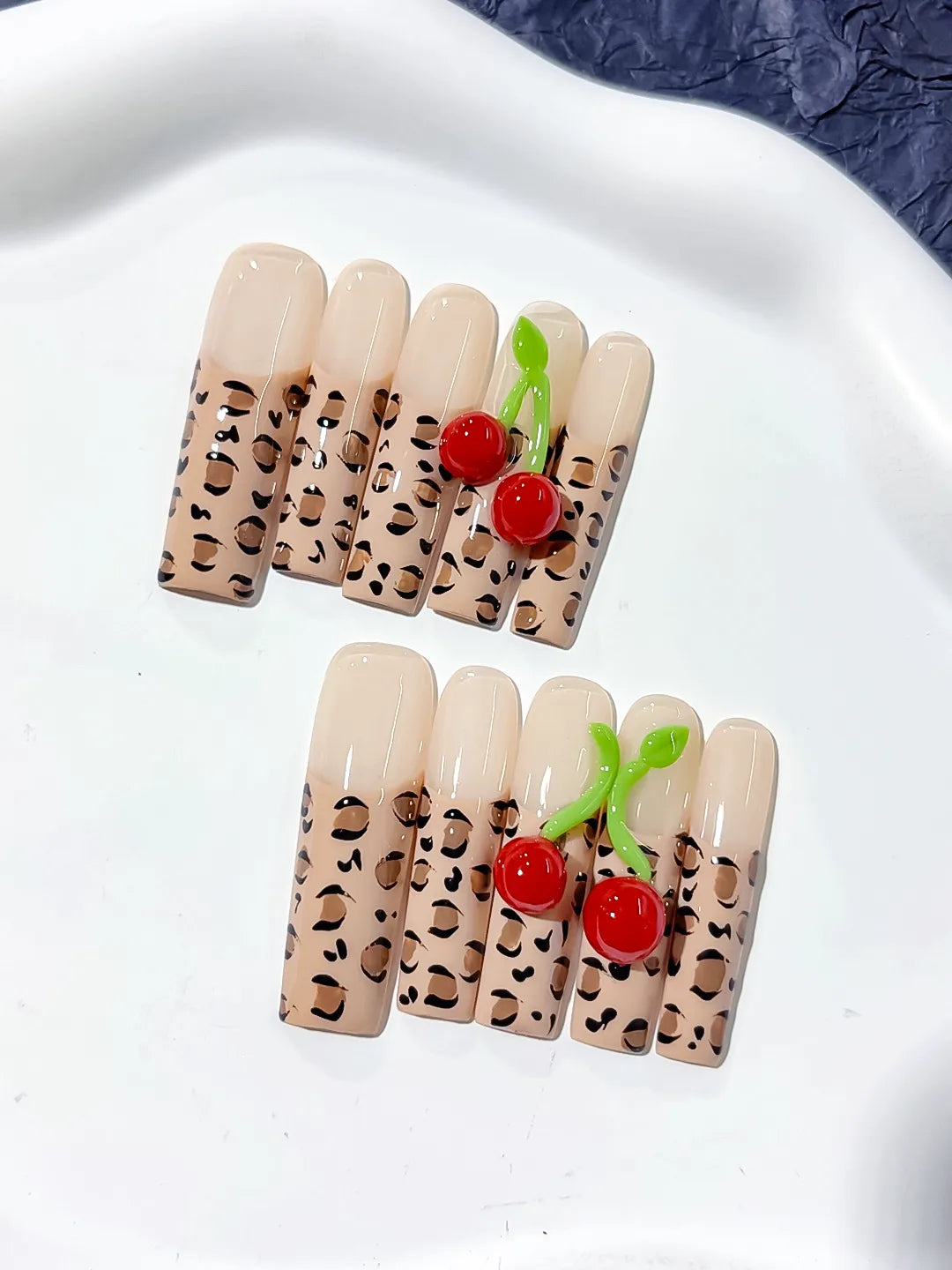 L139 - Long Nude Brown Square Abstract Animal Print Cherry