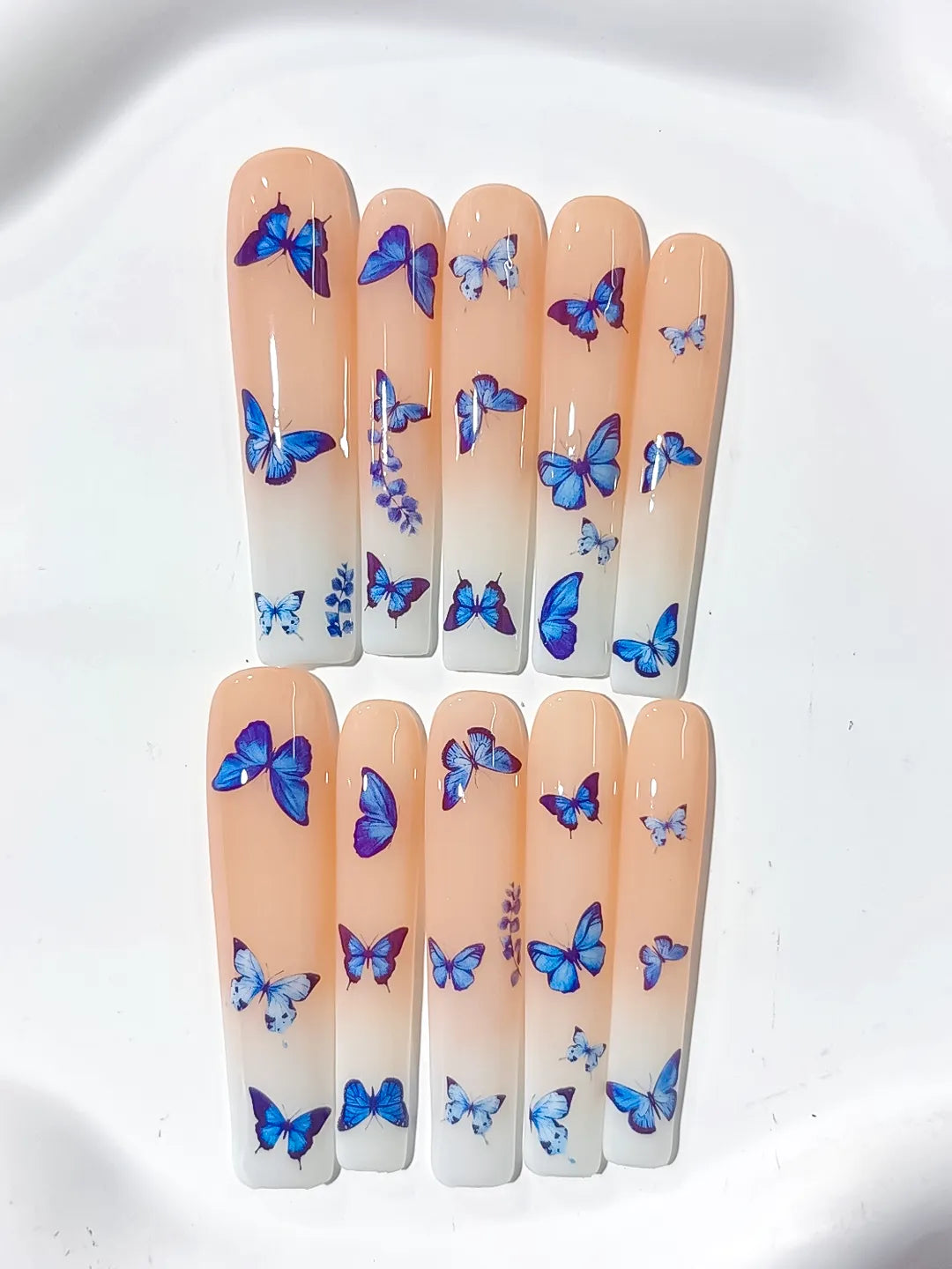 L140 - Long Nude Blue Square Solid color Butterfly