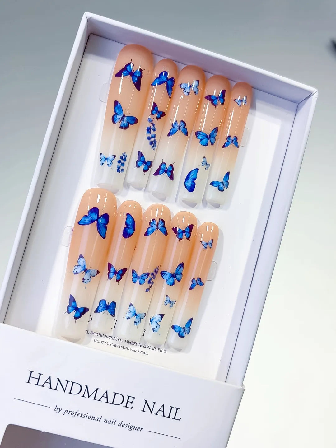 L140 - Long Nude Blue Square Solid color Butterfly