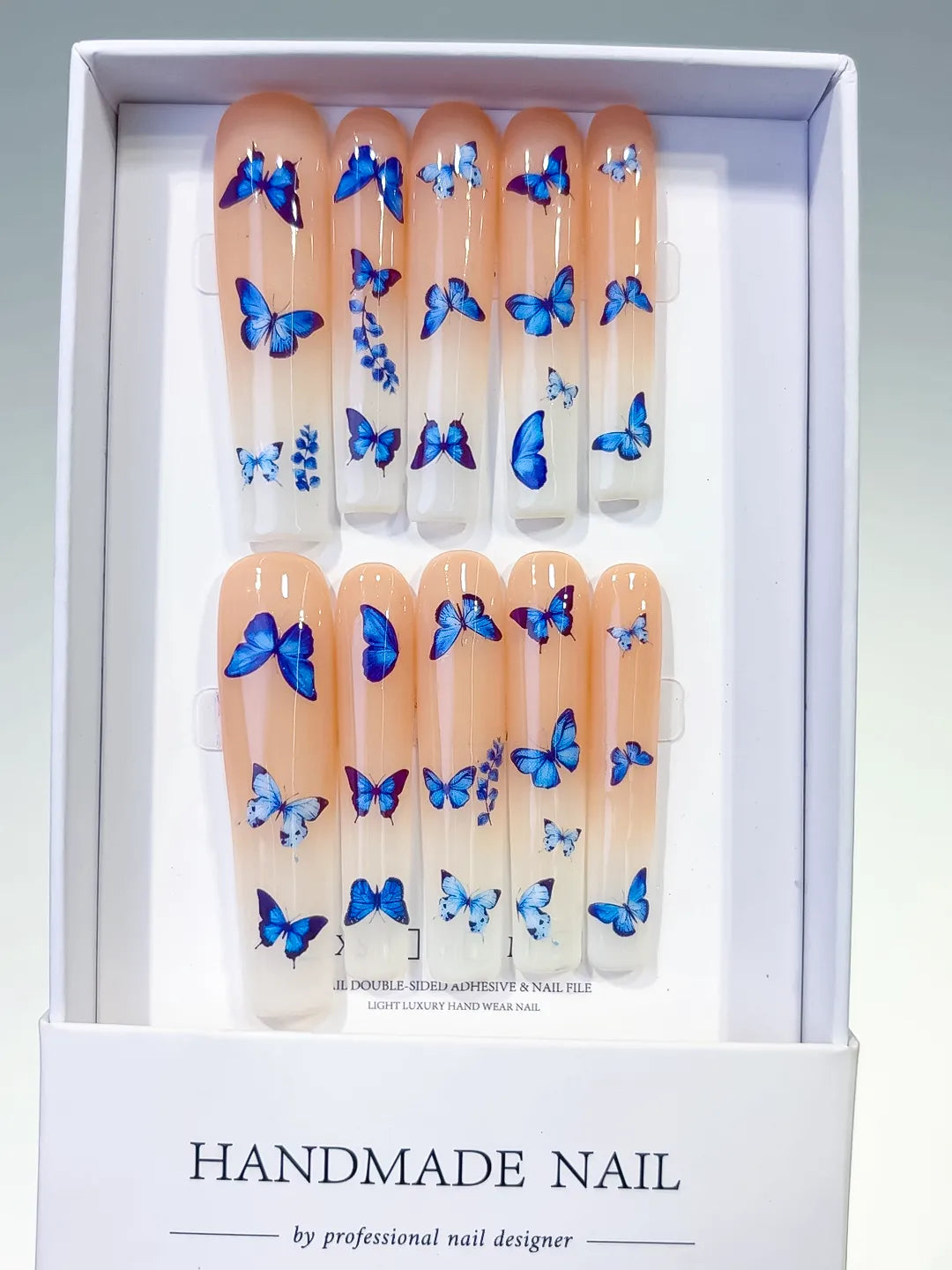 L140 - Long Nude Blue Square Solid color Butterfly