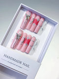 L143 - Long Pink Silver Square Solid color Butterfly Star